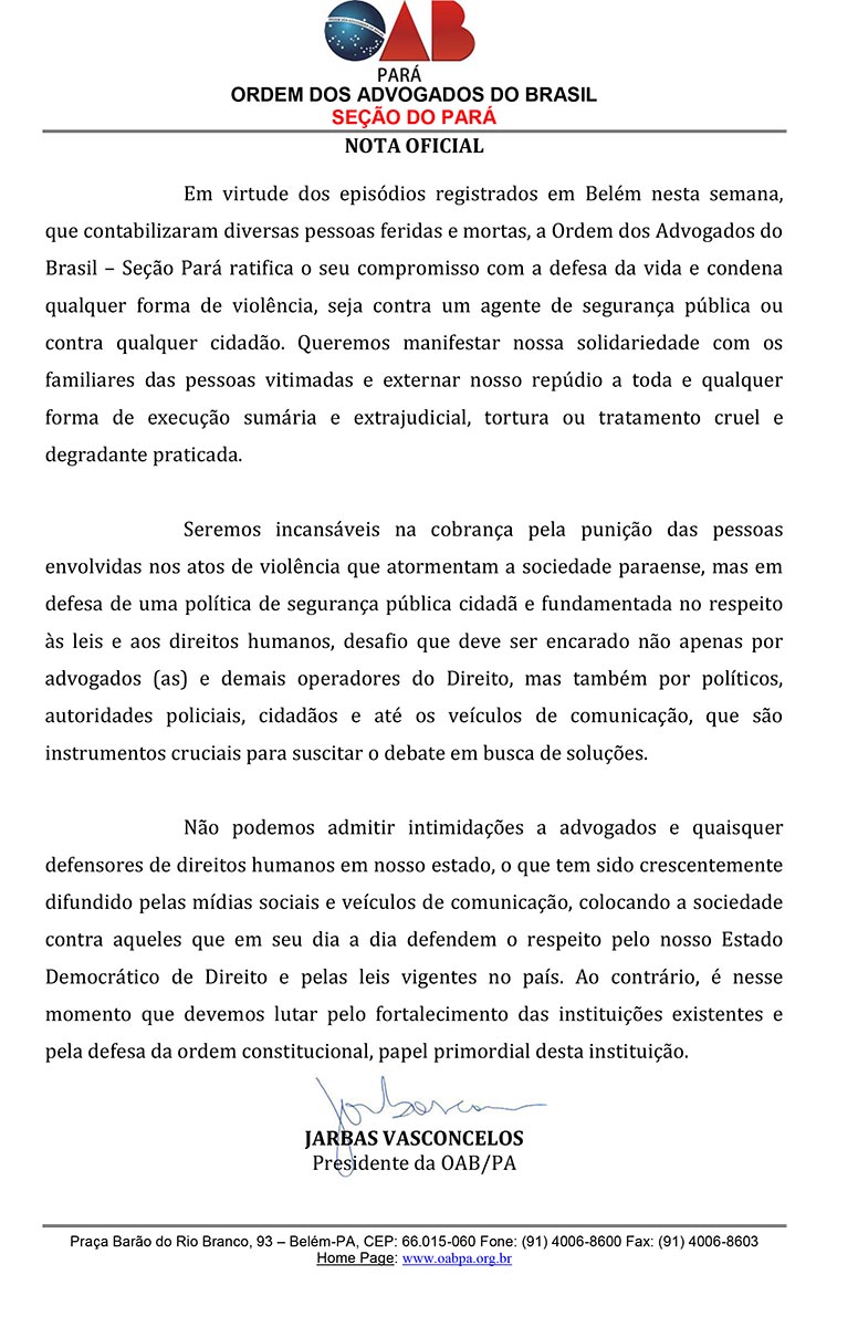 NOTA OFICIAL--